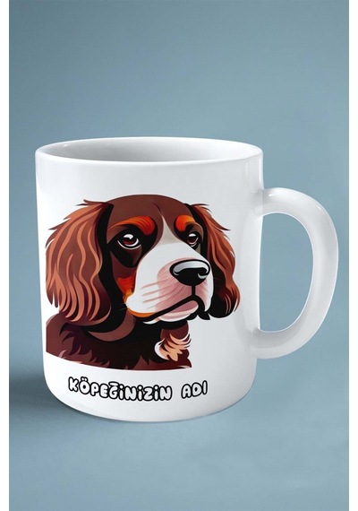 Spaniel Köpek Isimli Kişiye Özel Baskılı Kupa Bardak Renkli Canlı Çok Renkli