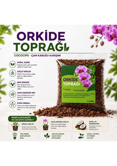 1 Litre - Orkide Toprağı - Cococips Ve Çam Kabuğu Karışımı Profesyonel Orkide Toprak Karışımı 0