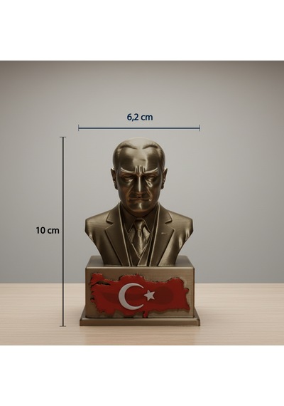 Atatürk Masaüstü Biblo Figür - Türkiye Haritası Kabartmalı Kaideli - Hediyelik Dekoratif Büst 10 X 6,2 Cm
