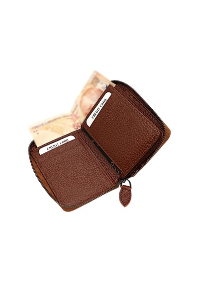 Westpolo Hakiki Deri Kağıt Para Ve Bol Kart Bölmeli Fermuarlı Unisex Cüzdan - Taba Taba