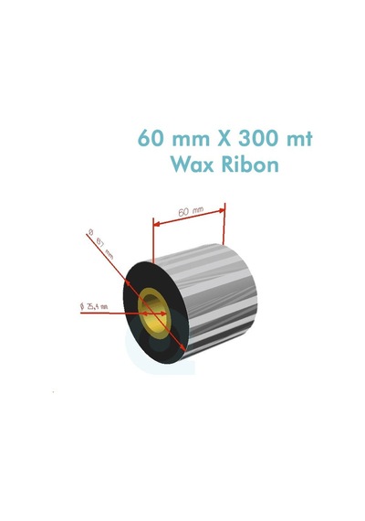 Premium Wx-10fbk Standart Wax Ribbon 60mm X 300m 1 İnç Outside Barkod Yazıcı Ribonu Bkkb Rb00039 Pluscopy
