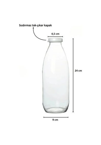 2 Adet Beyaz Plastik Kapaklı Cam Şişe 1 Litre Şeffaf Sürahi Süt, Ayran, Su, Limonata Meşrubat Şişesi