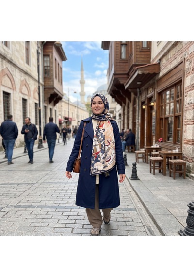 Zer Scarf Okyanus Desen Eşarp/omuz Şalı Krem