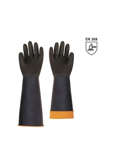 H2-60 Asit Eldiveni Siyah 60Cm Avuçiçi Tırtıklı