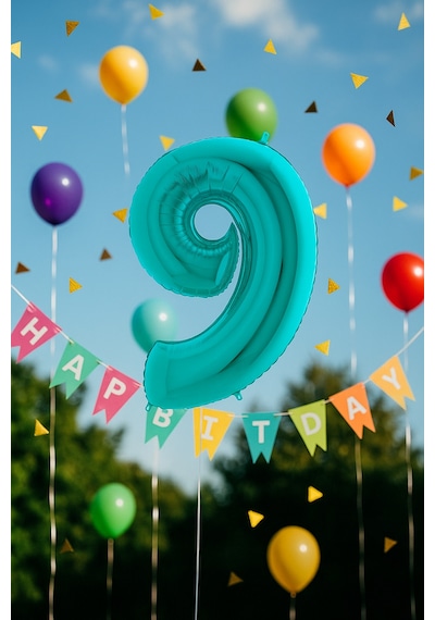 Folyo Balon Rakam Grabo 9 Rakamı Tiffany - Turkuaz Renkli 40 İnç 100 Cm Yaş Balonu Helyumla Şişebilen Çok Renkli