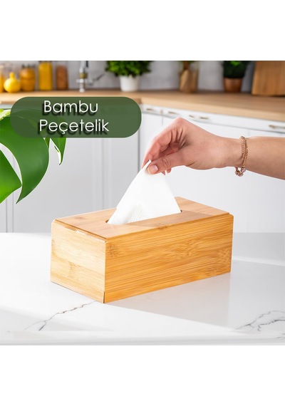 Porsima 0006 Bambu Peçetelik Ahşap Dekoratif Peçetelik Masaüstü Peçetelik Peçete Düzenleyici Peçete Kutusu Diğer