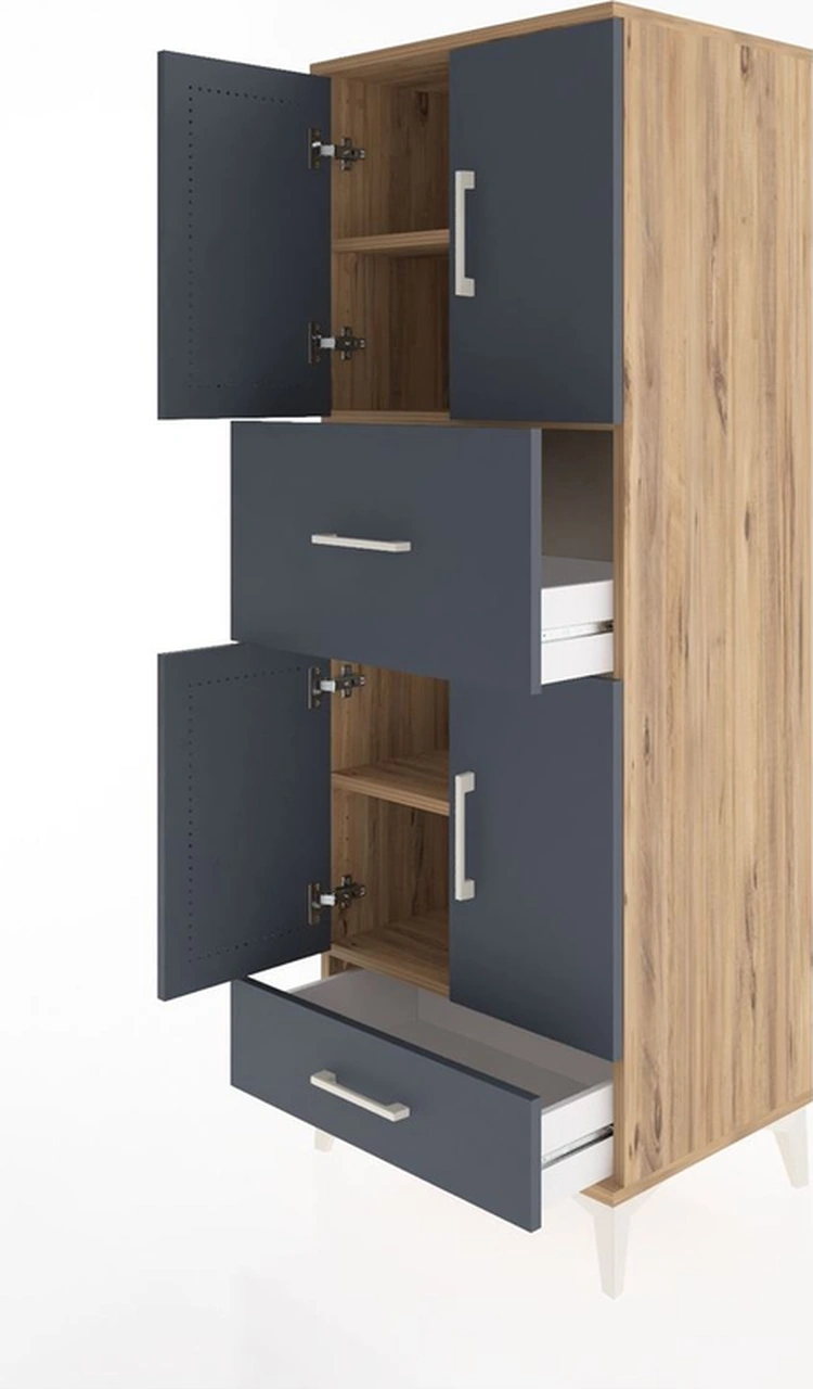Hyperion Dolap 4 Raflı 2 Çekmeceli 4 Kapaklı 60x44x163 Çam-an... Çam