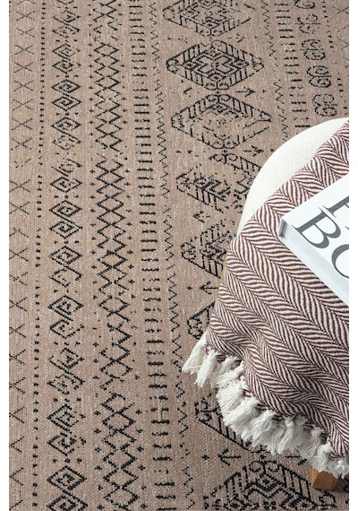 Gaia Bej Halı Yıkanabilir Kaymaz Taban Şönil Kilim Dokuma Pamuk Taban Kilim 10354 Bej