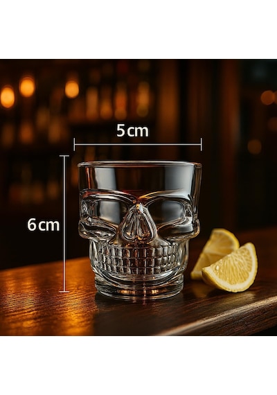 6 Lı Tekila Bardağı Seti Kafatası Tasarımlı 60 Ml Şeffaf Cam, Şık Ve Dayanıklı Shot Bardaklar