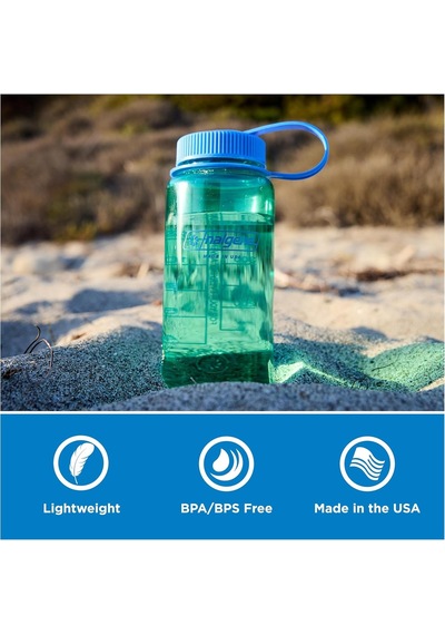 Nalgene Sustain Tritan Bpa İçermeyen Su Şişesi,%50 Plastik Atıktan, 473 Gr, Geniş Ağız, Yeşim Taşı Çok Renkli