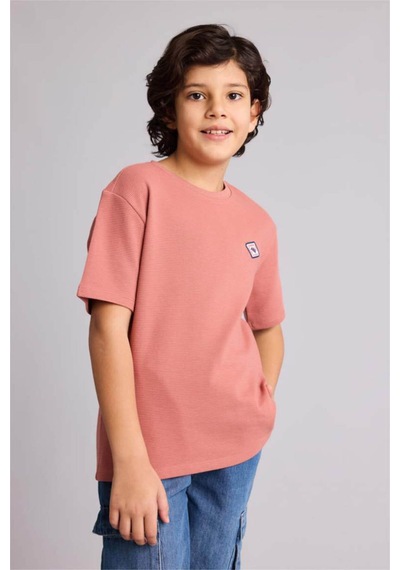 Defacto Oversıze Bisiklet Yaka Aplike Kısa Kollu Tişört Erkek Çocuk G6988a826smbr96 Pembe-br96