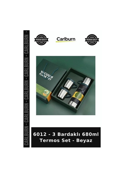 Özel Üretim Seyahat İçecek Kamp Günlük 6012 - 3 Bardaklı 680ml Termos Set - Beyaz Diğer