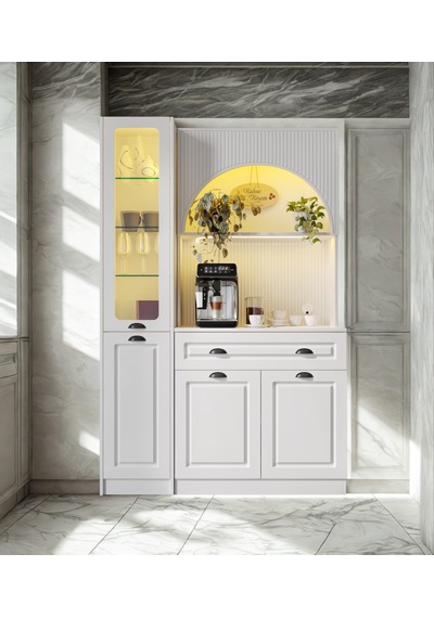 Lureo Nera Arch Sol Vitrinli Kahve Köşesi Led Aydınlatmalı, Komple Mdf Premium Kahve Ünitesi Beyaz Lureo Nera Arch Sol Vitrinli Kahve Köşesi Led Aydınlatmalı, Komple Mdf Premium Kahve Ünitesi Beyaz