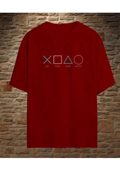 Kozia Outdoors Malkoçbey Play Game Baskılı Oversize Unisex Basic T-sihirt Kirmizi