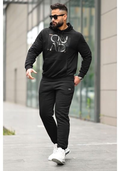 Tommy Life Erkek Kapüşonlu Cepli Sweatshirt 88010 Siyah