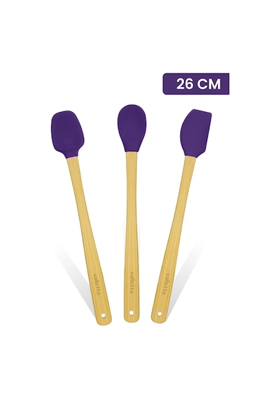 Valletta Indigo 3'lü Mor Bambu Silikon Spatula Seti Uzun 26 Cm