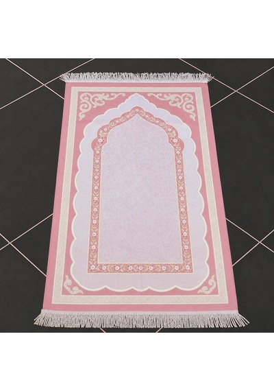Tesbihane Kişiye Özel Nakış İşlemeli Hediyelik Seccade - Saten Kumaş - Papatya Motifli Pembe
