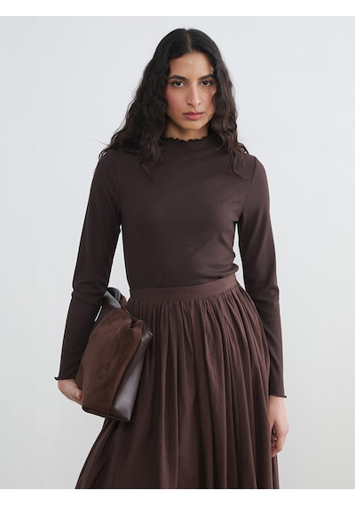 Lcw Modest Kahverengi Fırfırlı Dik Yaka Kadın Body