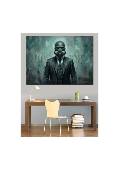 Takım Elbiseli Ve Maskeli Adam Yağlı Boya Dokulu Kanvas Tablo Canvas Tablosu