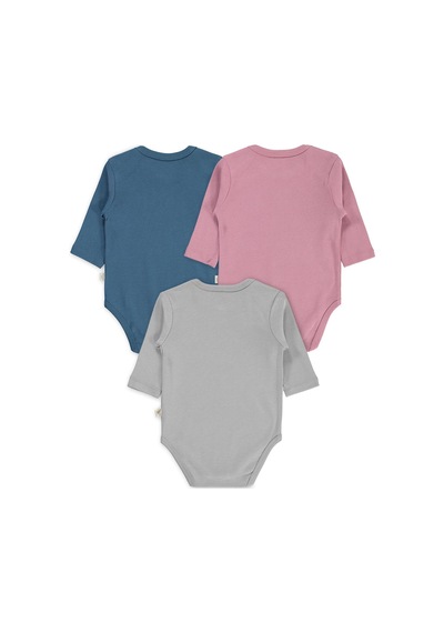 Civil Baby 3 Lü Basıc Uzun Kol 0-36 Ay Çıtçıtlı Badi - Gri Açık Gri