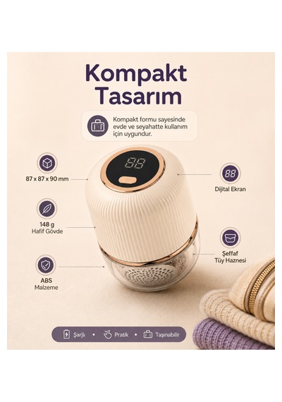 Şarjlı Tüy Toplama Makinesi 6 Bıçaklı Dijital Ekranlı