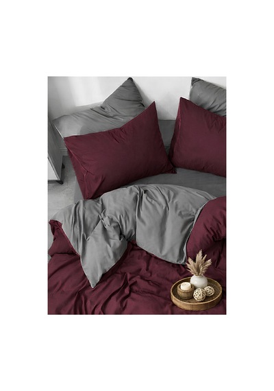 Bordo & Gri Tek Kişilik Nevresim Takımı Modern Minimal Seri Bordo-gri