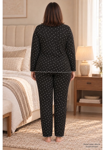 Seboteks Mevsimlik İnce Kumaş Kalp Desenli Uzun Kollu Büyük Beden Kadın Pijama Takımı 3177 Siyah Seboteks Mevsimlik İnce Kumaş Kalp Desenli Uzun Kollu Büyük Beden Kadın Pijama Takımı 3177 Siyah