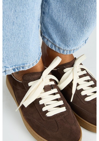 Manijero Krahe Barbella Kadın Hakiki Deri Bağcıklı Sabo Kahve Sneakers