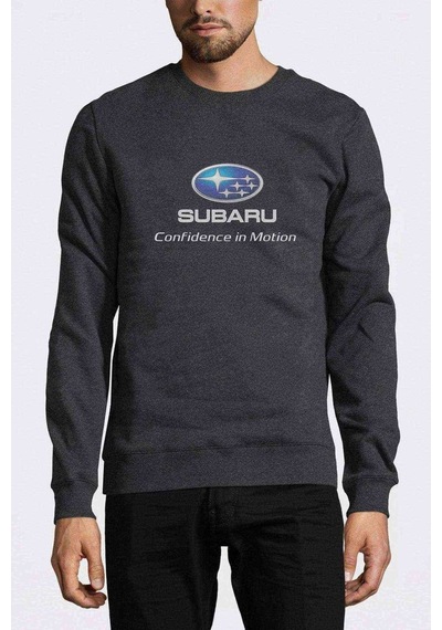 Araba Subaru Logo Baskılı Füme Antrasit Erkek Örme Sweatshirt (528591890)