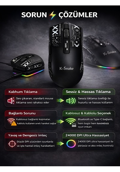 Kablosuz Oyuncu Mouse 24000 Dpı 1000hz Rgb Şarj İstasyonlu Dijital Göstergeli Gaming Mouse Siyah