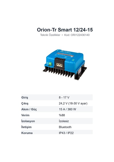 Victron Energy Orion-tr Smart 12/24-15 Dc-dc Akü Şarj Cihazı 360w İzolesiz, Bluetooth Orı122436140
