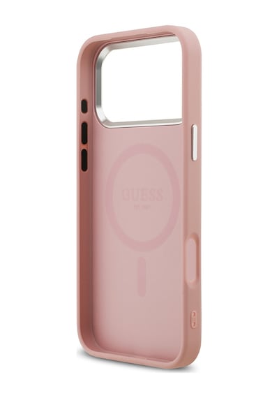 Apple Uyumlu iPhone 17 Pro Max Kılıf Guess Lisanslı M-safeli Metal Kamera Çerçeveli Üçgen Logolu Glitter Pembe Pembe