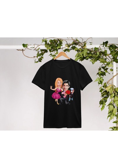 Bk Gift Kişiye Özel Sevgililer Karikatürlü İkili Siyah T-shirt Seti, Sevgililer Hediye, Çift Hediyesi, Yıl Dönümü Hediyesi, Kişiye Özel Tişört-14