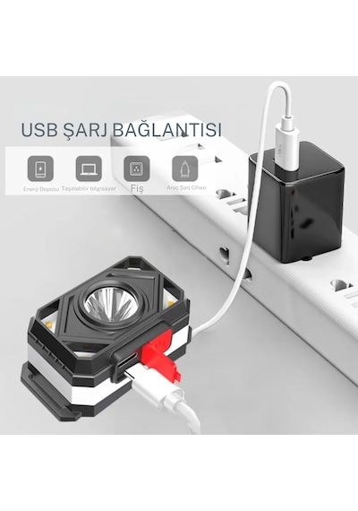 Su Geçirmez 7 Farklı Işık Moduna Sahip 800 Mah Lityum Pilli Kafa Feneri Siyah