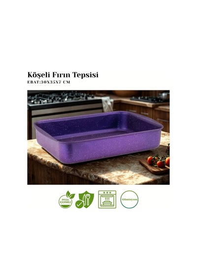 2li Granit Köşeli Tepsi Seti - Violet Çok Renkli
