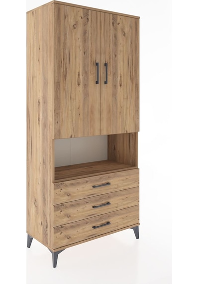 Hyperion Dolap 4 Raflı 3 Çekmeceli 2 Kapaklı 88x44x195 Çam-çam Çam