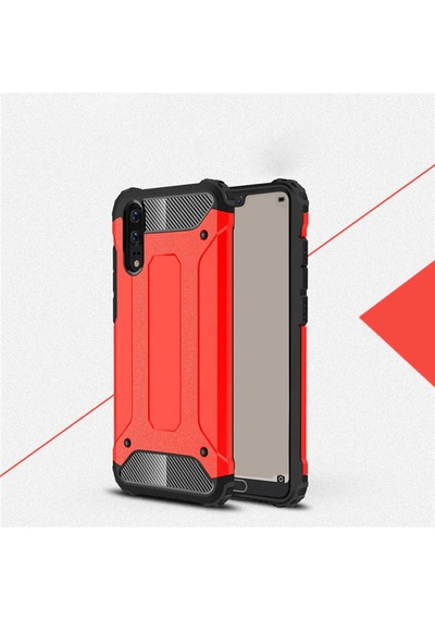 Noktaks - Huawei P20 Uyumlu - Kılıf Çift Katman Zırh Tank Crash Military Kapak - Kırmızı