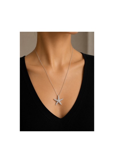 Elisse Deniz Yıldızı Figürlü Kolye Gri