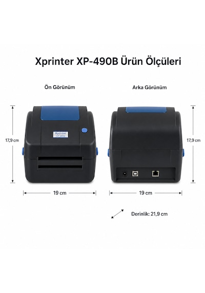 Xprinter Xp-490b Usb 100x150 Kargo Etiket Yazıcı + 1 Rulo Termal Etiket