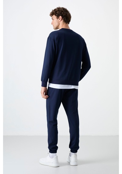 Tommy Life İndigo Casual O Yaka Lastik Paça Pamuklu Erkek Oversize Eşofman Takımı - 85120 İndigo