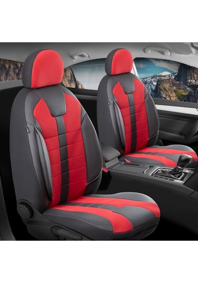 Audi A4 Serisi Lüx Deri Detaylı Oto Koltuk Kılıfı Ön Arka Takım Vista Kırmızı