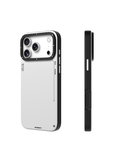 Apple Uyumlu iPhone 17 Pro Max Kılıf M-safeli Basit Mat Deri Desenli Youngkit Tech Fashion Seri Kapak Gri Gri
