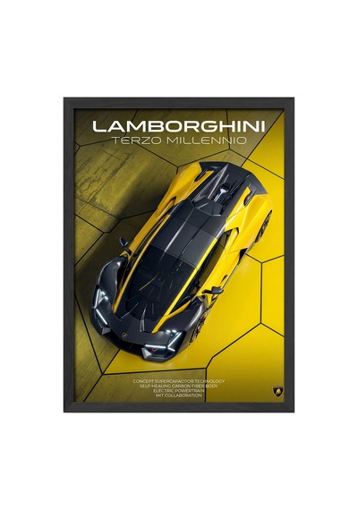 Lamborghini Terzo Millennio Siyah Ahşap Çerçeveli Poster, Dekoratif Araba Duvar Tablosu