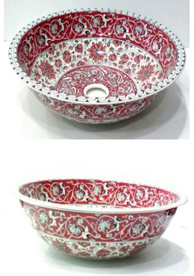 Can Seramik - El Dekoru Desenli Iznik Çini Lavabo