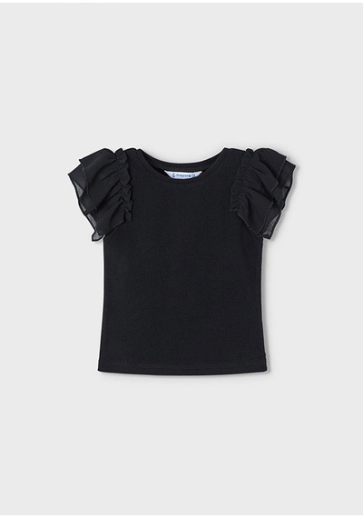 Mayoral Yazlık Kız Çocuk Omuz Tüllü T-shirt - Siyah