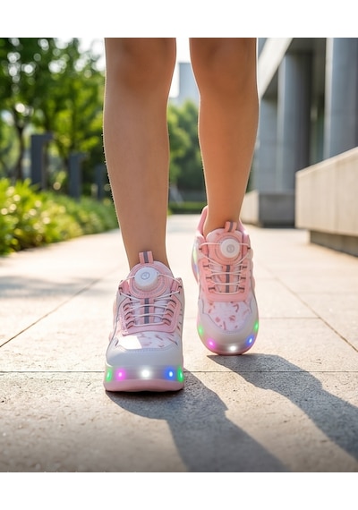 2256-n-drops Led Işıklı Çift Tekerlekli Akıllı Bağcıklı Unisex Çocuk Patenli Ayakkabı Beyaz - Pembe 2256-n-drops Led Işıklı Çift Tekerlekli Akıllı Bağcıklı Unisex Çocuk Patenli Ayakkabı Beyaz - Pembe