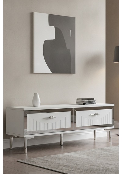 Tsa1204bs Tuna Tv Sehpası Beyaz-silver 120cm Beyaz - Gümüş