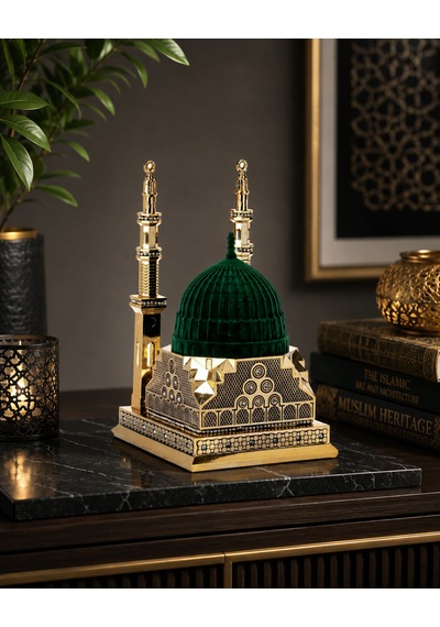 Çift Minareli Mescid-i Nebevi Altın Biblo 15x26 Cm Polyester Dekoratif İslami Ev Ve Ofis Dekoru 1