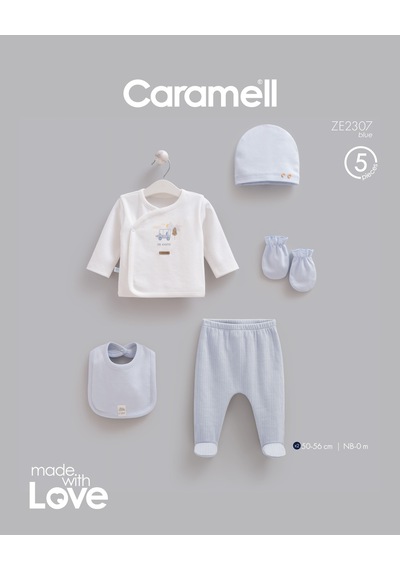 Caramell Moving Car 5'li Hastane Çıkışı Zıbın Seti Mavi renkli