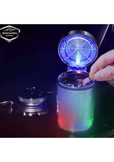 Üniversal 7 Renkli Rgb Led Işıklı Lüx Oto Küllük Kapaklı Spor Araç İçi Küllük Araba Küllüğü 00 Şüscaroto Aksesuar